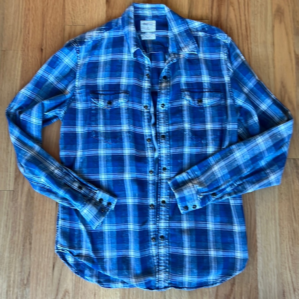 Gap Slim Fit Blue Plaid Button Down